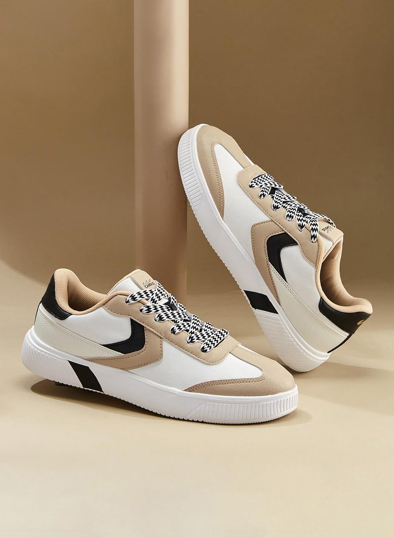 Campus Men's Multi-Tone Sneakers – Cloud-Cushioned, Breathable Mesh – White/Black/Beige - Image 1